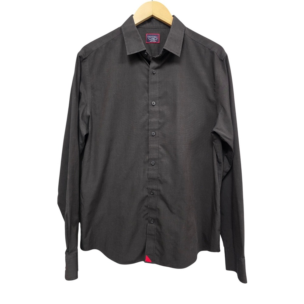 UNTUCKit Button Down Shirt Men Large Black Slim Fit Black Stone Classic Casual